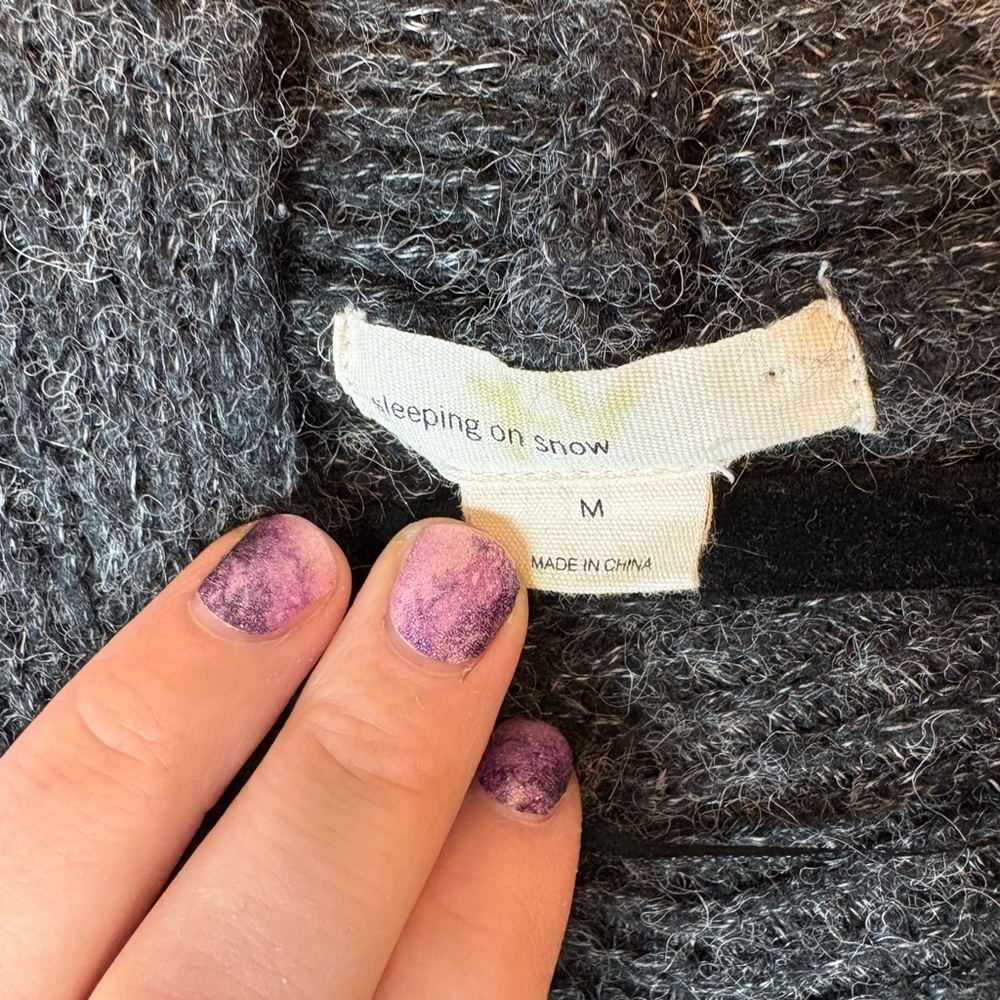 SLEEPING ON SNOW CHARCOAL WOOL BLEND OPEN FRONT OVERSIZED CARDIGAN WOMEN'S M - Picture 2 of 10